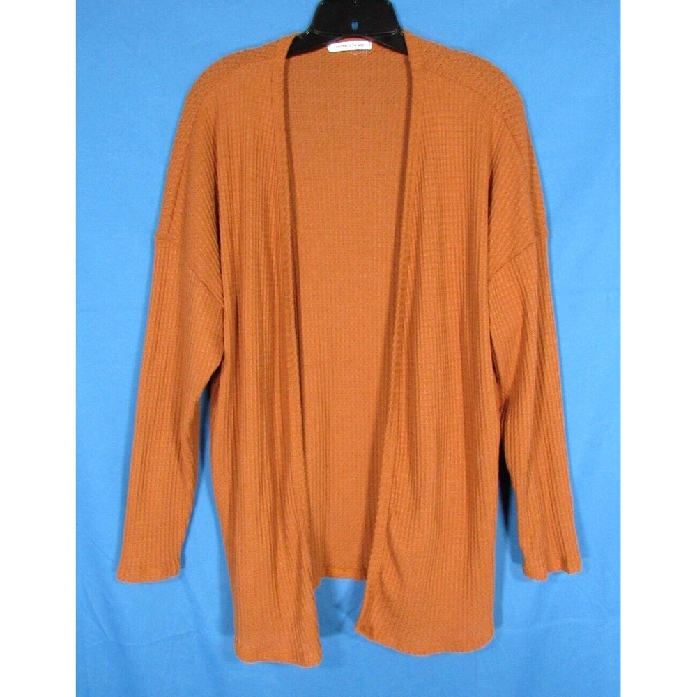 CAUTION TO THE WIND Open Front THERMAL KNIT Rust Brown CARDIGAN KIMONO TOP sz XL